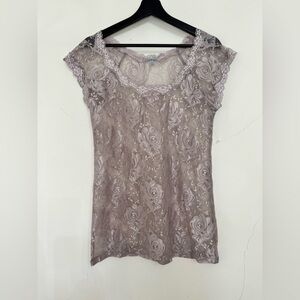 NWOT Women’s Charolette Russe Y2K Inspired Floral Lace Sheer Cottagecore Top
